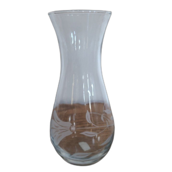 Pasabahce Floral Etched Glass Vase  |  Made in Turkey  |  Beautiful! - Picture 1 of 14